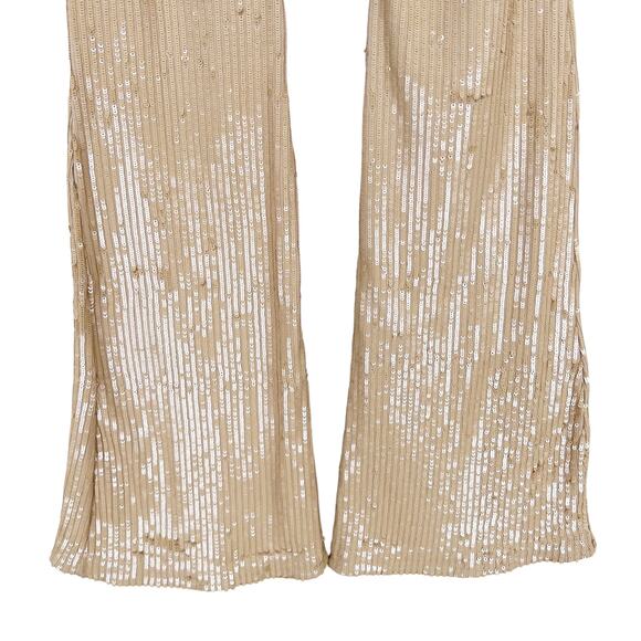 Retrofete Julien Tan Sequin Flare Leg Pants Sz M - Picture 10 of 13